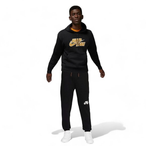 Nike Air Jordan Men's Jumpman Sweatsuit Cheetah Tracksuit 2 PC Set Black/Yellow - Picture 1 of 14